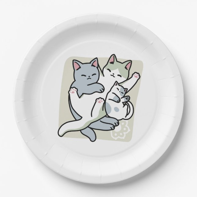 Assiettes En Carton Laze Furr Days - Cute Lazy Cats Design (Devant)