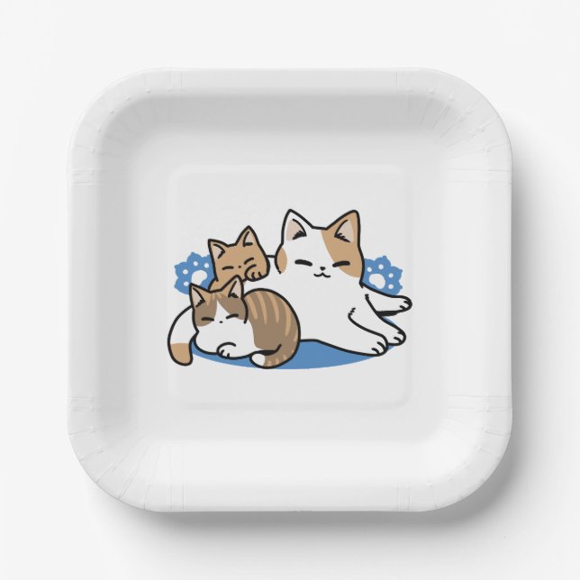 Assiettes En Carton Laze Furr Days - Cute Lazy Cats Design (Recto)