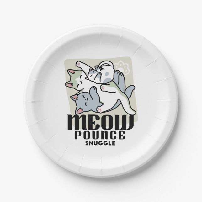 Assiettes En Carton Laze Furr Days - Cute Lazy Cats Design (Devant)