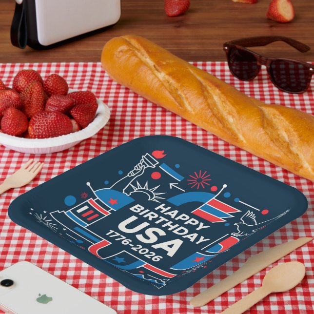 Assiettes En Carton Le 250e anniversaire de l'Amérique (Pique-nique)