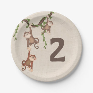 Assiettes En Carton Le 2e anniversaire de l'enfant des mignons singes