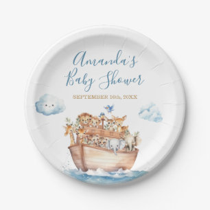 Assiettes En Carton Le Baby shower d'arche du mignon garçon Noah