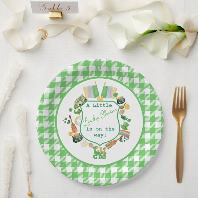 Assiettes En Carton Le baby shower de charme Green Little Lucky (Mariage)