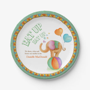 Assiettes En Carton Le baby shower mangent vers le haut du plat d'art