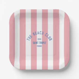 Assiettes En Carton Le Bach Club Blue Crest Pink Cabana Stripe