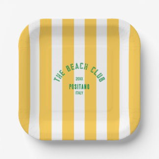 Assiettes En Carton Le Beach Club Crest Yellow Cabana Stripe