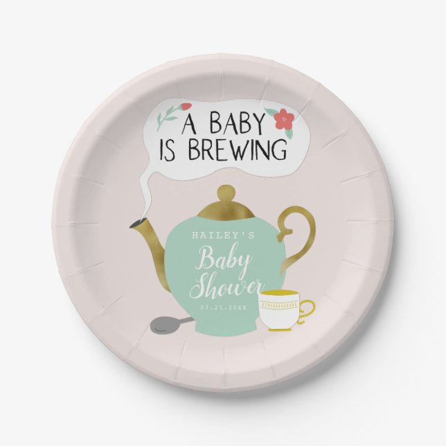 Assiettes En Carton Le bébé du baby shower | de thé brasse (Devant)