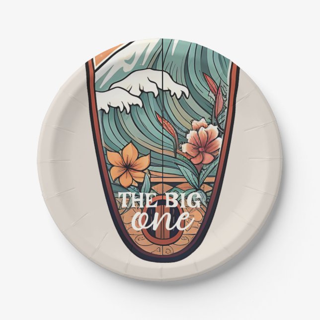 Assiettes En Carton Le Big One Hawaiian Surf Premier Anniversaire (Devant)