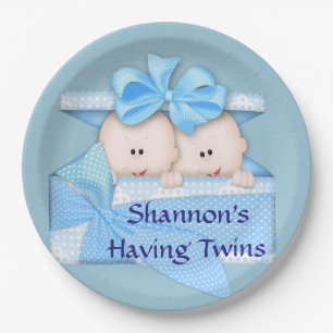Assiettes En Carton Le bleu jumelle la partie de baby shower