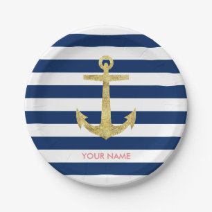 Assiettes En Carton Le bleu marine d'Ancre d'or barre nautique