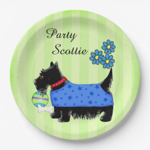 Assiettes En Carton Le bleu noir de chien de Scottie de partie vêtx l
