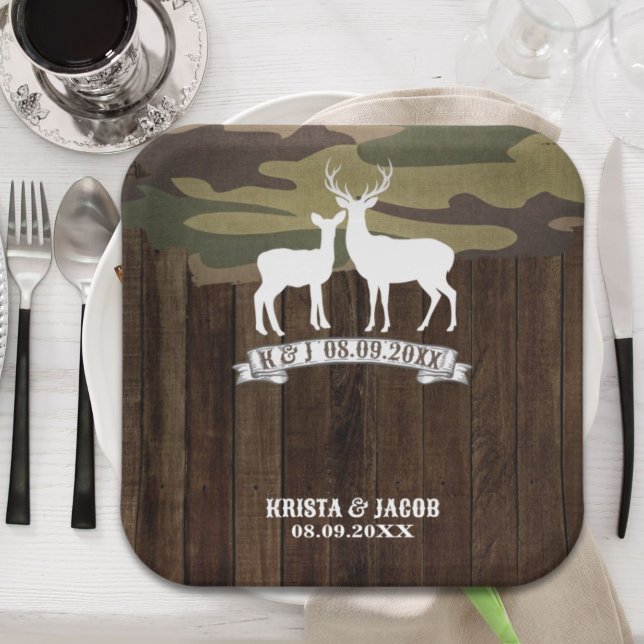 Assiettes En Carton Le Cerf Occidental La chasse est sur le Mariage (Western Deer The Hunt Is Over Wedding Paper Plates)