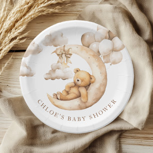 Assiettes En Carton Le charme de l'ours sur le Baby shower de la Lune 