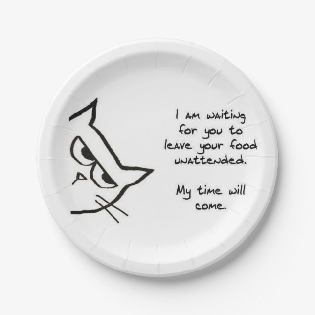 Assiettes En Carton Le chat fâché volera votre nourriture - plaque à (Devant)