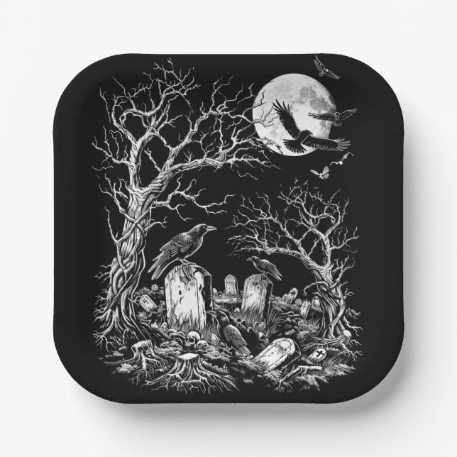Assiettes En Carton Le cimetière Nevermore (Recto)