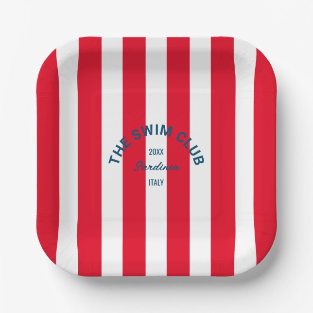 Assiettes En Carton Le club de natation Crest Red Cabana Stripe (Recto)