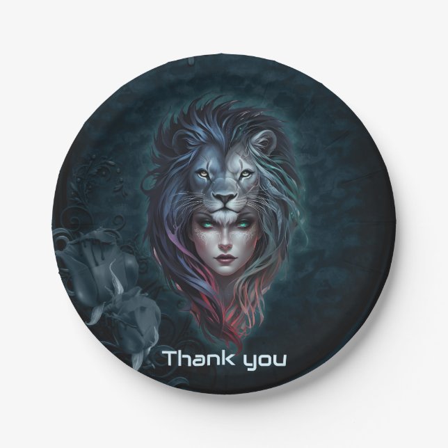 Assiettes En Carton Le coeur du lion et la force féminine (Devant)