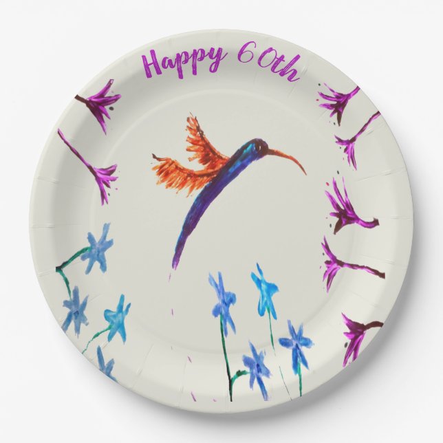Assiettes En Carton Le colibri fleurit l'anniversaire d'anniversaire (Devant)