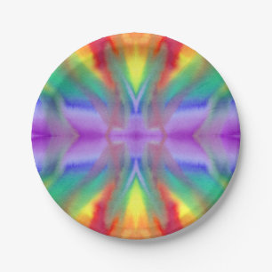 Assiettes En Carton Le colorant de cravate d'arc-en-ciel a éclaté le
