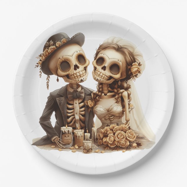 Assiettes En Carton Le Couple de Mariage Halloween (Devant)