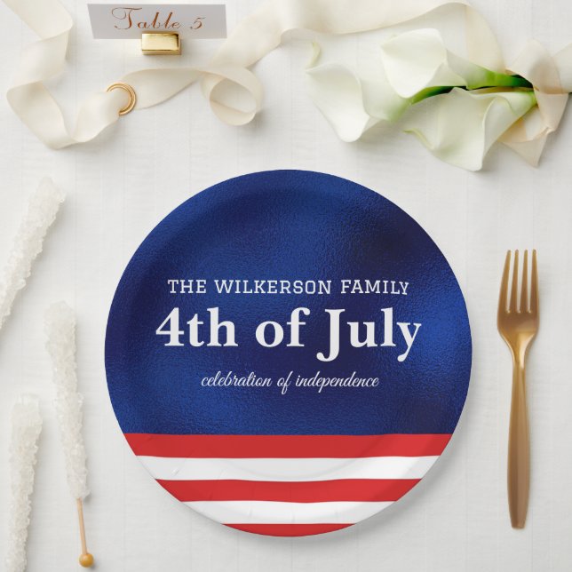 Assiettes En Carton Le drapeau américain du 4 juillet sur le drapeau b (Mariage)