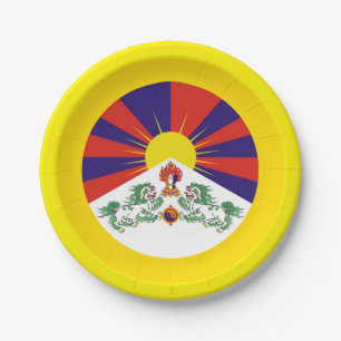 Assiettes En Carton Le drapeau du Tibet et des lions de neige - L'Hima