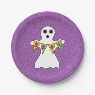 Assiettes En Carton Le fantôme de Halloween huent la partie pourpre