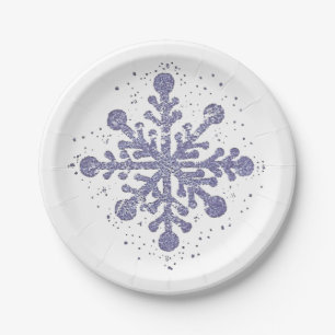 Assiettes En Carton Le flocon de neige bleu "l'a laissé neiger" plat