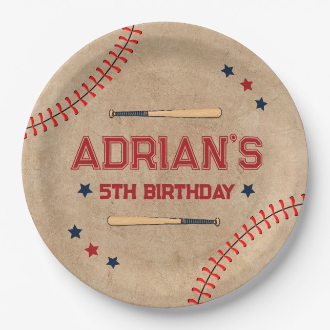 Assiettes En Carton Le garçon de 1er anniversaire du baseball (Devant)