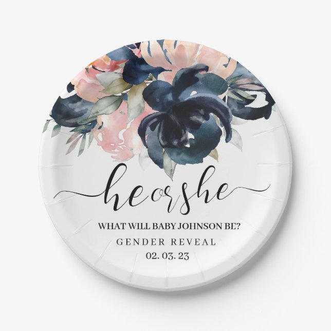 Assiettes En Carton Le genre Navy et Blush révèle des plaques en papie (Devant)