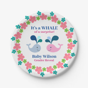 Assiettes En Carton Le genre révèle la baleine bleue rose d'une surp