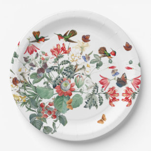 Assiettes En Carton Le jardin d'oiseaux de colibri de papillons