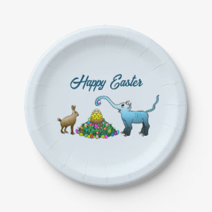 Assiettes En Carton Le lapin de Pâques collecte les oeufs de Pâques