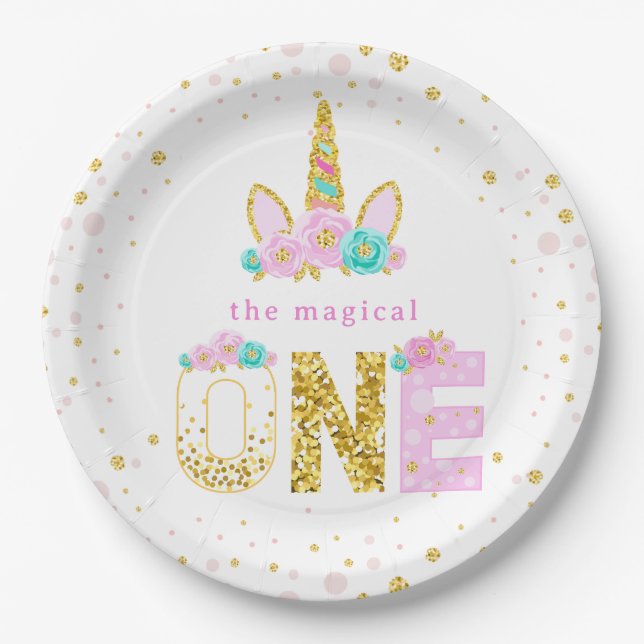 Assiettes En Carton Le Magique One Unicorn 1er anniversaire (Devant)