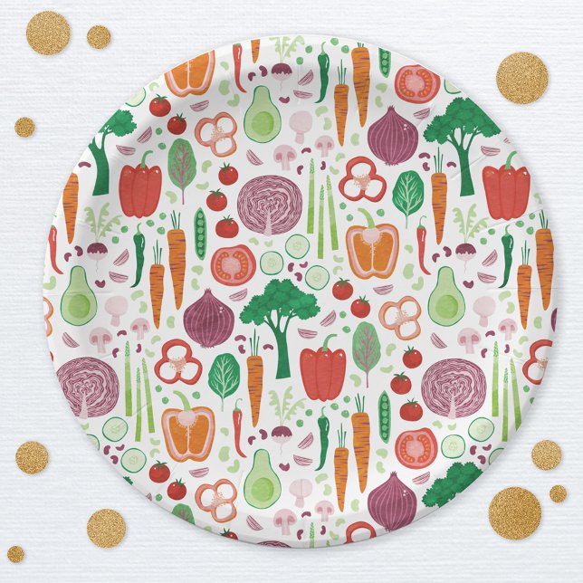Assiettes En Carton Le marché des agriculteurs Légumes cultivés locale (Vegetable pattern Farmers Market Locally Grown party paper plates)