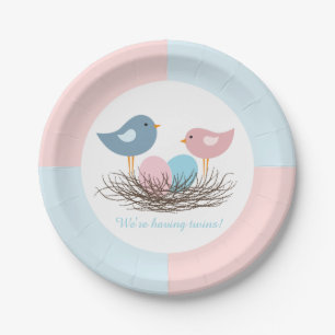 Assiettes En Carton Le nid d'oiseaux jumeaux Baby shower
