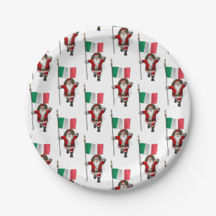 Assiettes En Carton Le père noël avec le drapeau de l'Italie