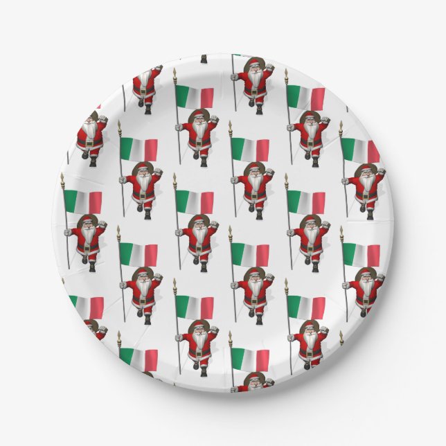 Assiettes En Carton Le Père Noël Avec L'Ensigne D'Italie (Devant)