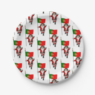 Assiettes En Carton Le Père Noël Avec L'Ensigne Du Portugal