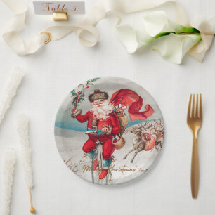 Assiettes En Carton Le Père Noël avec un penny farce avec rennes