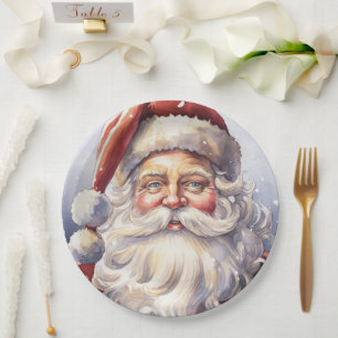 Assiettes En Carton Le Père Noël rétro dans un Noël Casquette rouge