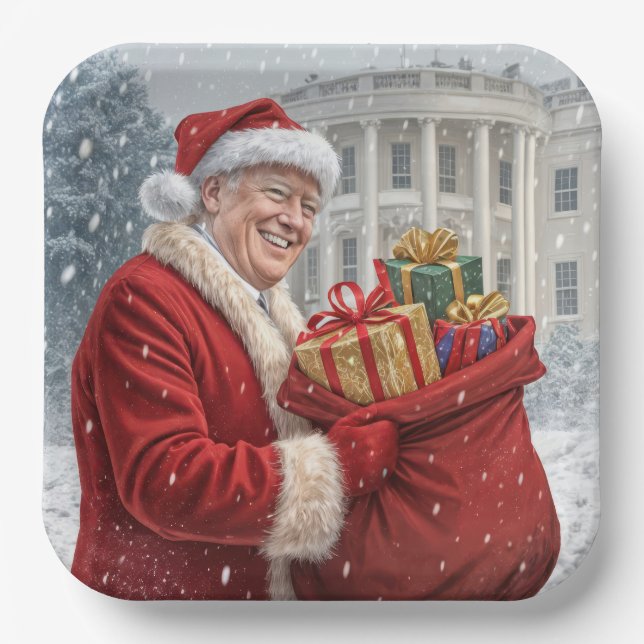 Assiettes En Carton Le Père Noël Trump Avec Sac Cadeau (Recto)