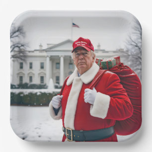 Assiettes En Carton Le Père Noël Trump avec sac rouge