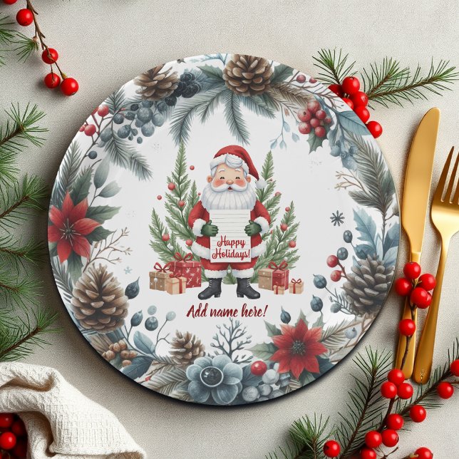 Assiettes En Carton Le Père Noël Wreath d'hiver Joyeuses vacances (Créateur téléchargé)