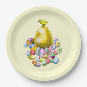 Assiettes En Carton Le poussin de Pâques et l'œuf de Pâques en or