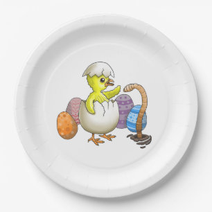 Assiettes En Carton Le poussin de Pâques nouvellement éclos