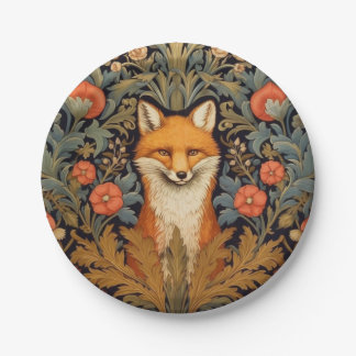 Assiettes En Carton Le renard et les fleurs rouges style Art nouveau