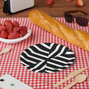 Assiettes En Carton Le solide noir et blanc moderne barre la plaque à