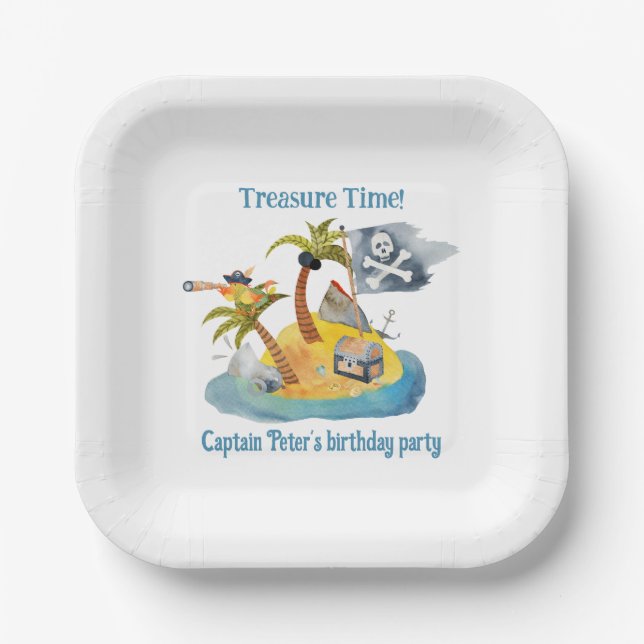Assiettes En Carton Le trésor du capitaine Pirate fête d'anniversaire (Recto)