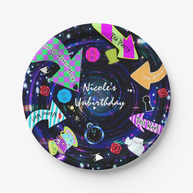 Assiettes En Carton Le trou de lapin Alice au Wonderland Party (Devant)